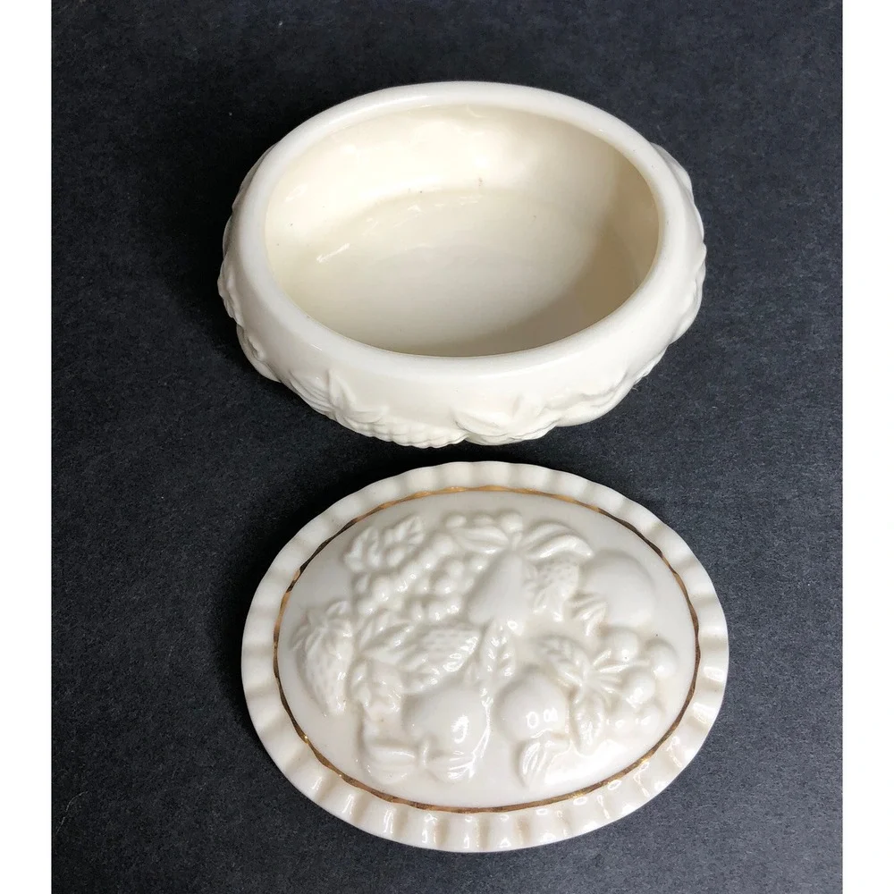 2 LENOX Fruits of Life Small Oval Boxes with Lids Porcelain 1998 Trinket Dish
